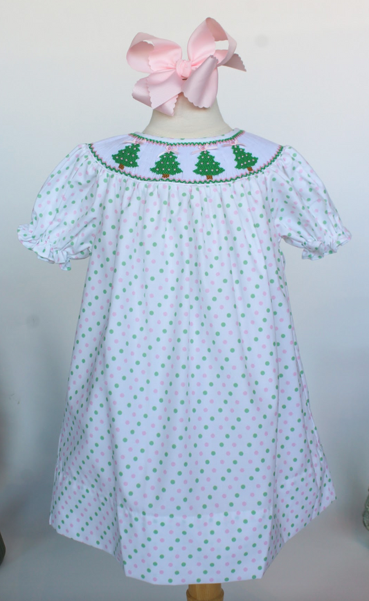 Sweet Dreams Polka Dot Smocked Christmas Tree Dress