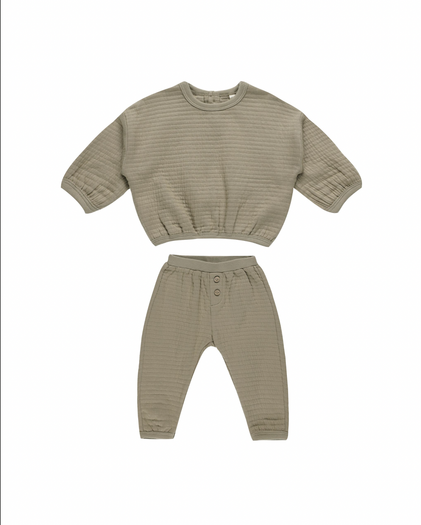 Textured Sweat Set in Olive Green