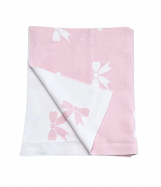 Luigi Pink/White Bows & Polka Dot Blanket