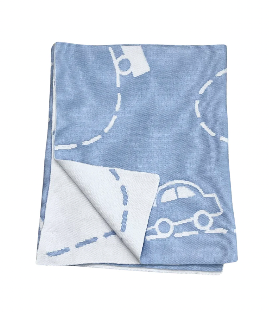 Luigi Blue/White Cars & Trucks Blanket