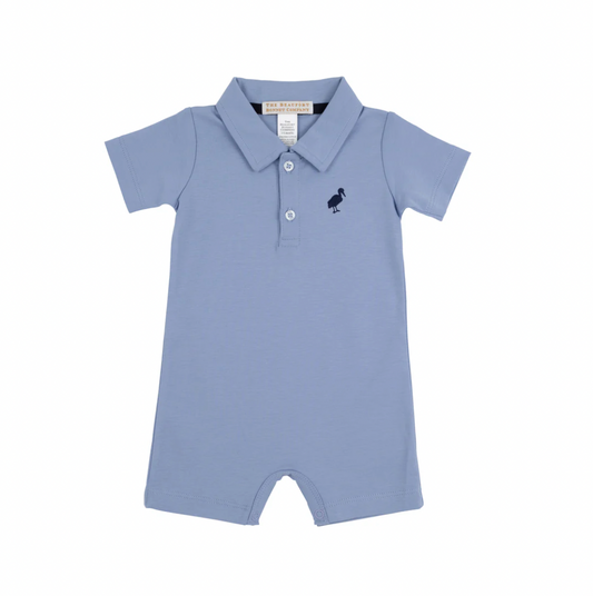 TBBC Sir Proper's Romper in Park City Periwinkle with Nantucket Navy Stork