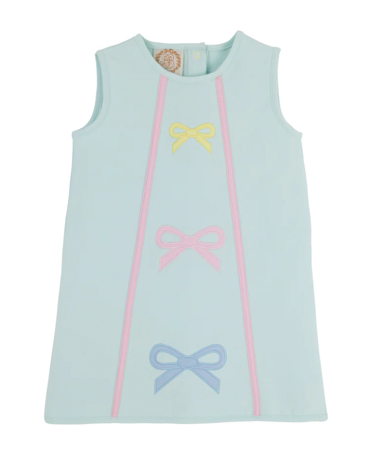 Annie Apron Dress -  Sea Island Seafoam with Palm Beach Pink & Bow Appliques