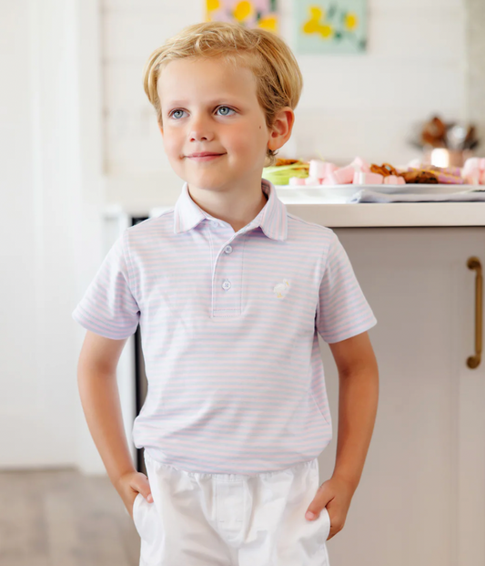 Prim & Proper Polo - Buckhead Blue and Palm Beach Pink Stripe