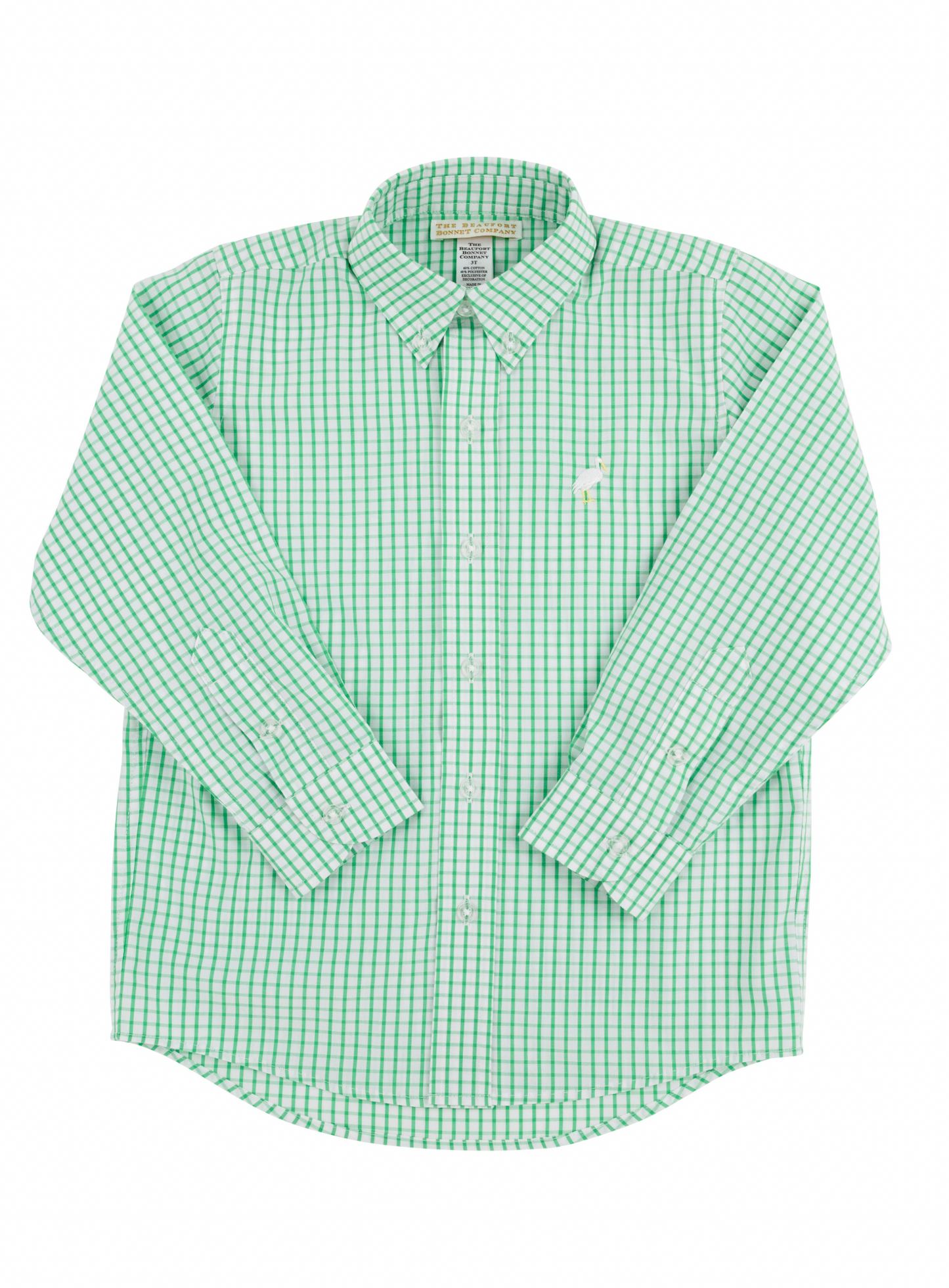 Dean's List Dress Shirt in Kiawah Kelly Green Windowpane with Multicolor Stork