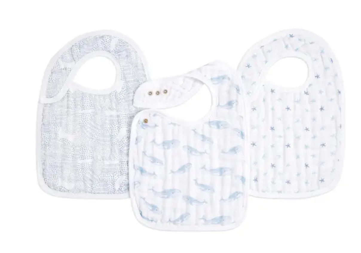 Organic Cotton Snap Bibs in Ocean