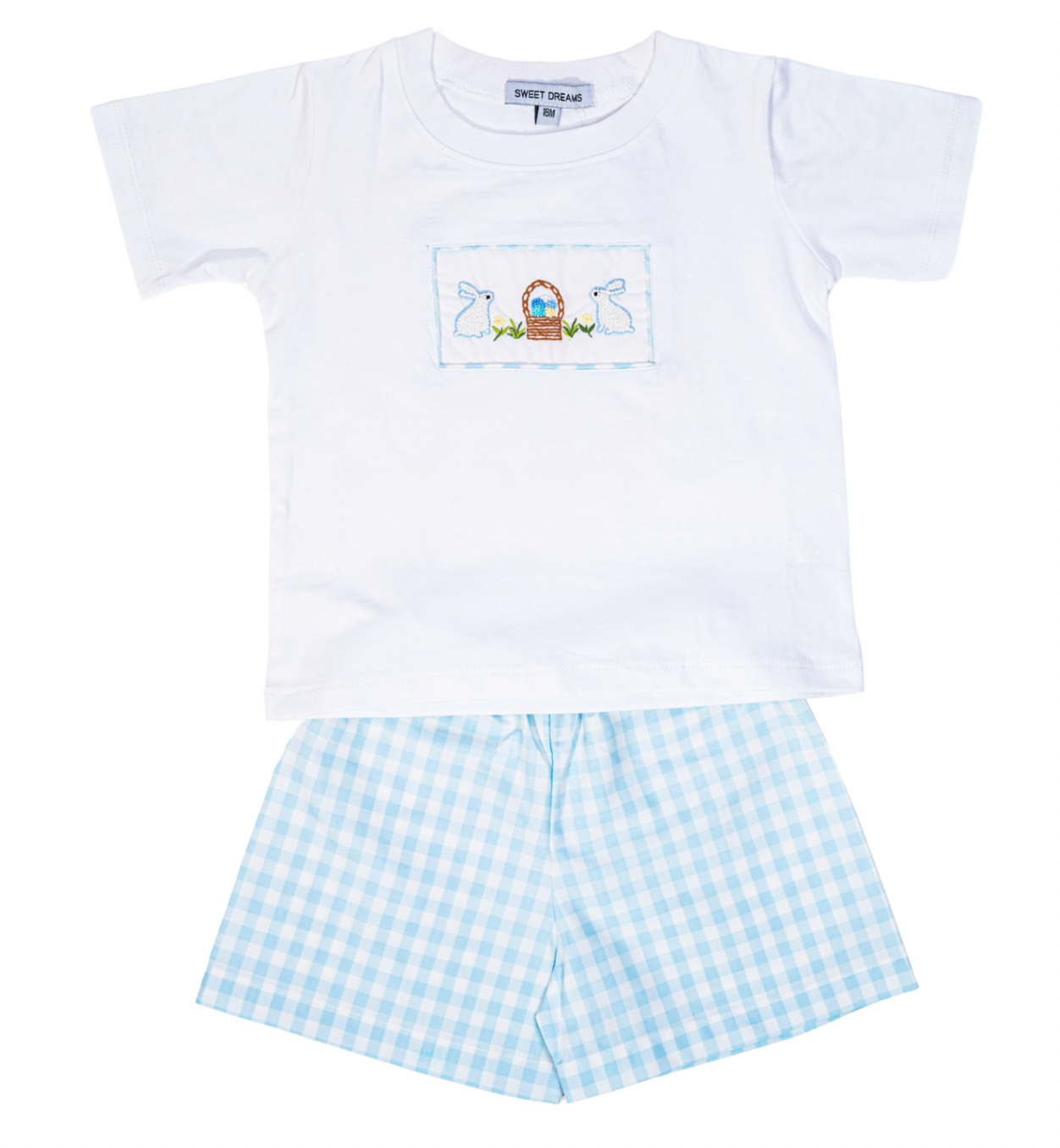 Sweet Dreams Easter Shirt W/ Blue Gingham Shorts