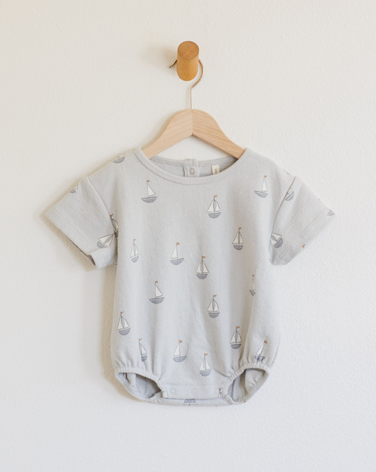 Relaxed Short Sleeve Bubble Romper in Sailboats