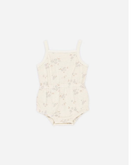 Waffle Cinch Romper In Blue Ditsy