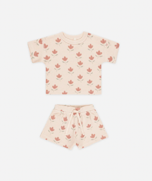 Waffle Tee / Short Set In Tulips