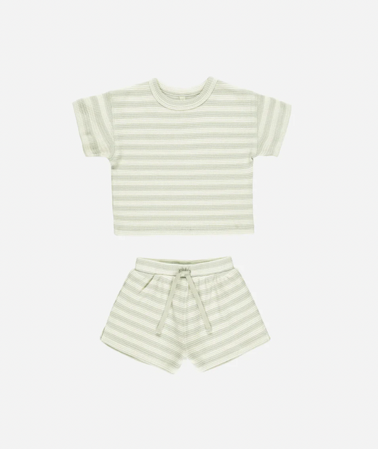 Waffle Tee / Short Set In Mint Stripe