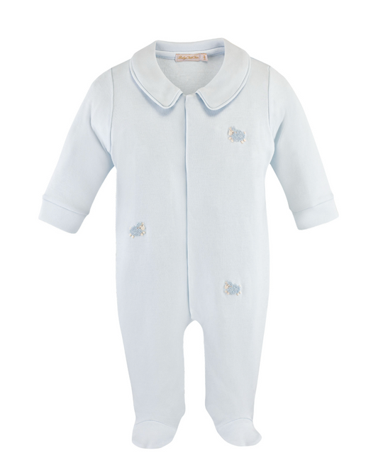 Embroidered Lamb Footie on Light Blue