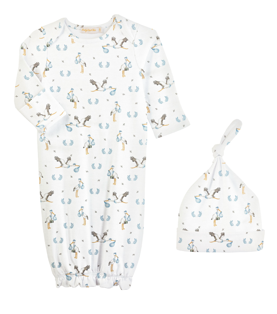 Printed Stork Gown in Light Blue