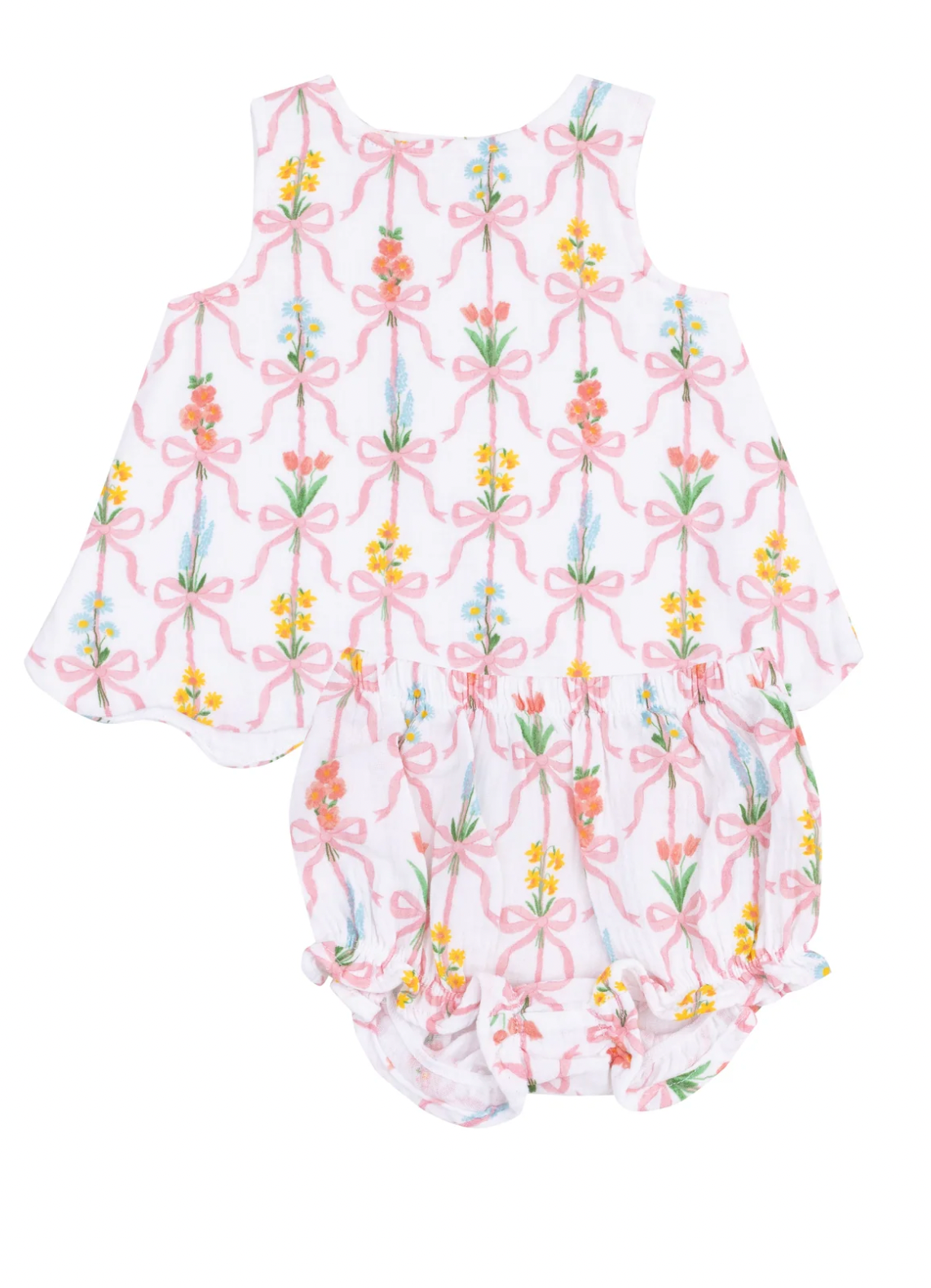 Scallop Open Back Top & Bloomer - Ribbon Bouquets