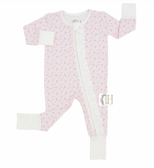 Tiptoe Tulips Double Zipper Romper