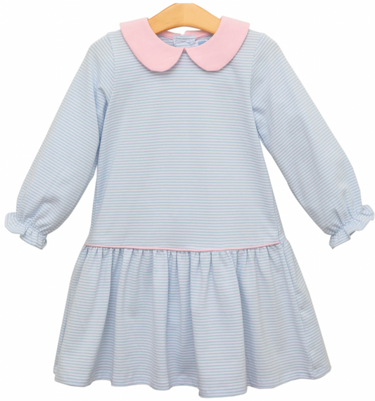 Katherine Dress - Light Blue Stripe/Light Pink
