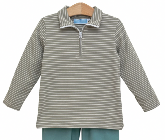 Tucker Pullover Set - Beige Stripe/Sage