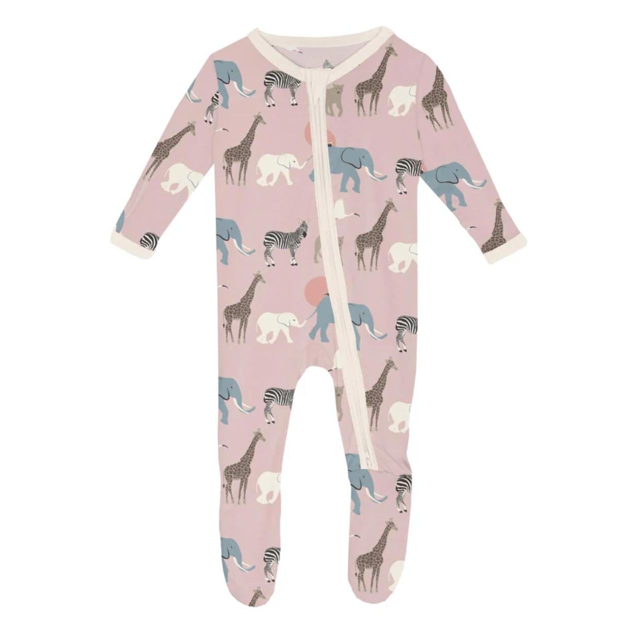 Girls' Print Footie with 2-Way Zipper- Baby Rose Just So Animals