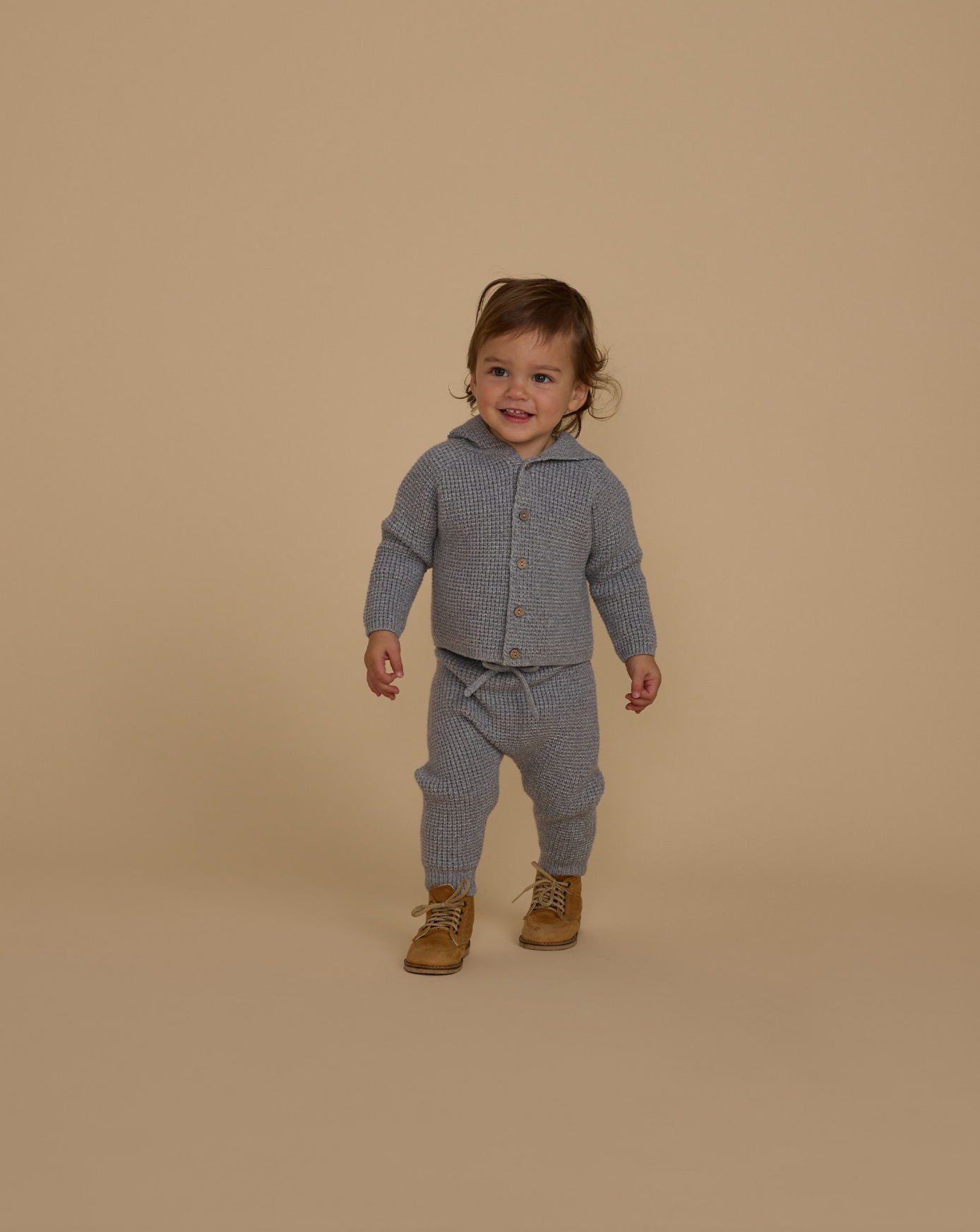 Tassel Cardigan and Gabel Pant Set in Dusty Blue