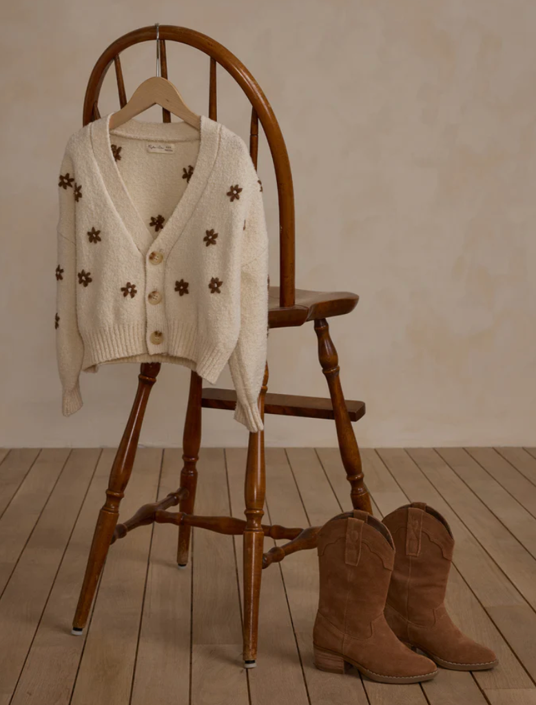 Boxy Crop Cardigan in Flowers