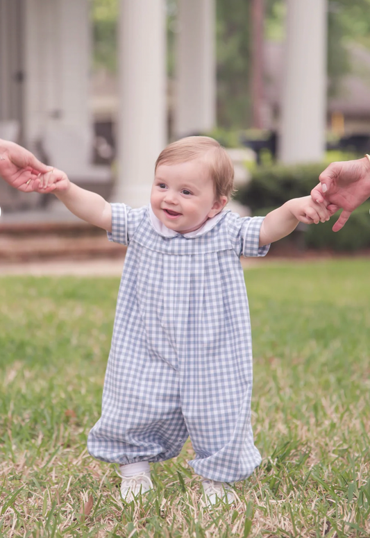 Precious Pleated Romper in Stone Blue