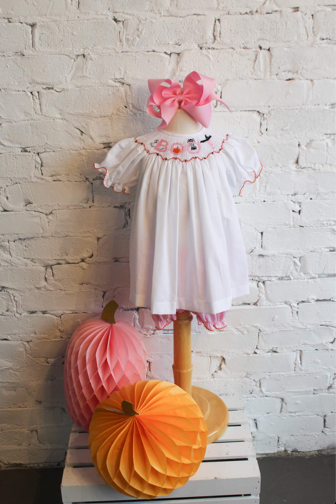 Boo Pink Gingham Smocked Bloomer Set