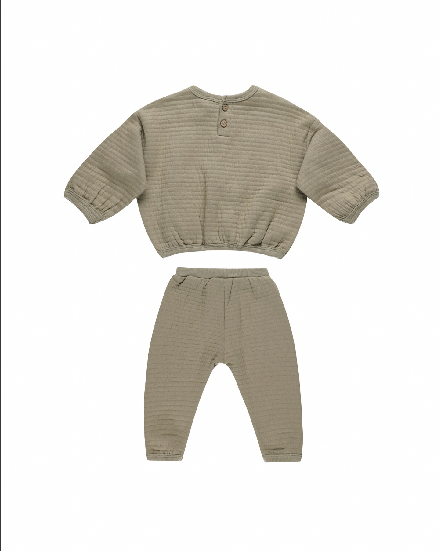 Textured Sweat Set in Olive Green