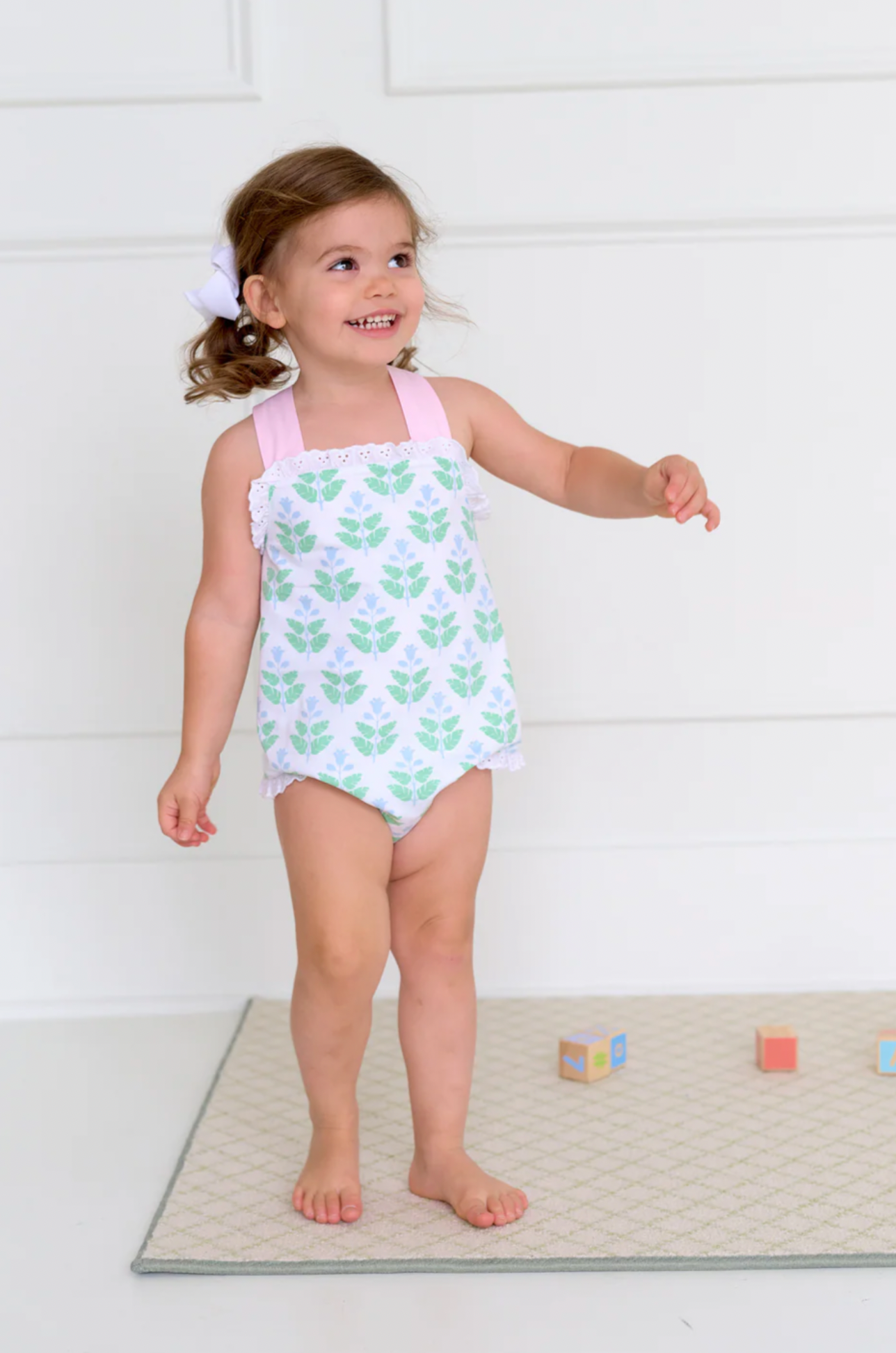 Sisi Sunsuit in Hanover Hand Block with Palm Beach Pink & Buckhead Blue