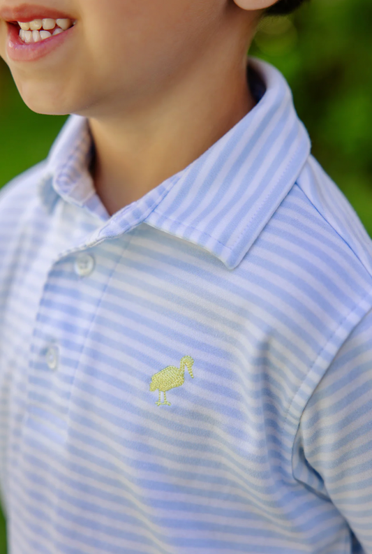 Prim & Proper Polo & Onesie Buckhead Blue Stripe with Seaside Sunny Yellow Stork