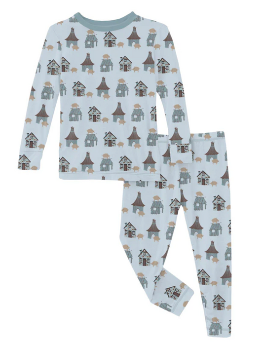 KicKee Pants Long Sleeve Pajama Set - Illusion Blue Three Little Pigs