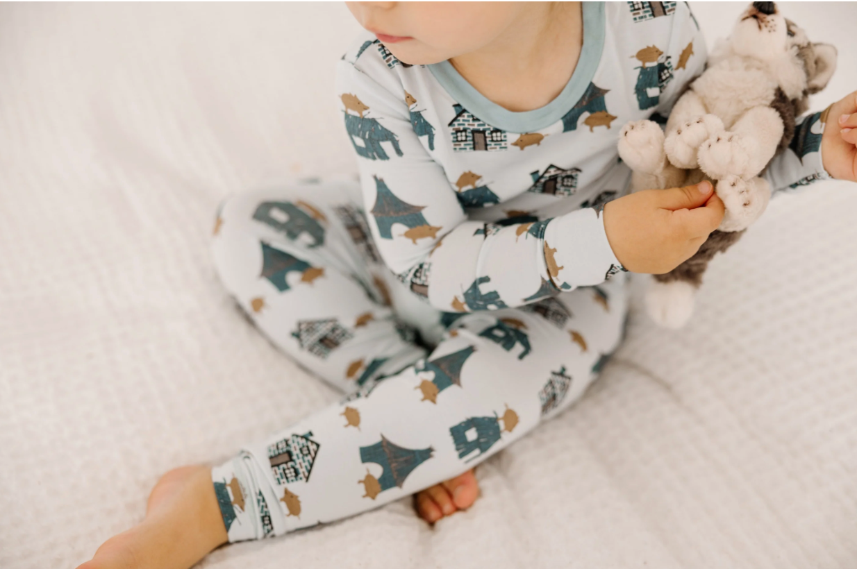 KicKee Pants Long Sleeve Pajama Set - Illusion Blue Three Little Pigs