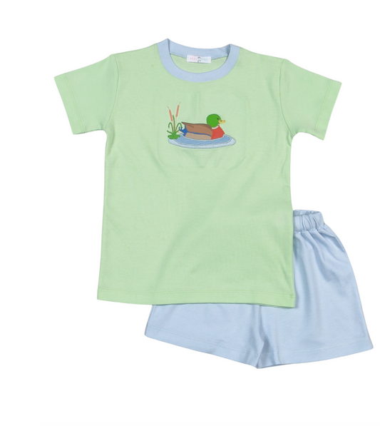 Green Mallard Duck Pima Applique Short Set