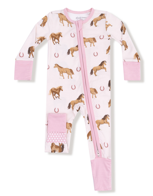 Horses-Pink-2 Way Zipper Footie