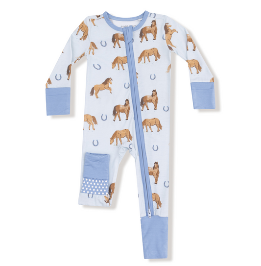 Horses-Blue- 2 Way Zipper Footie