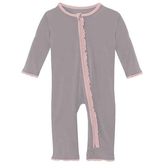 KicKee Pants Romper in Feather with Baby Rose